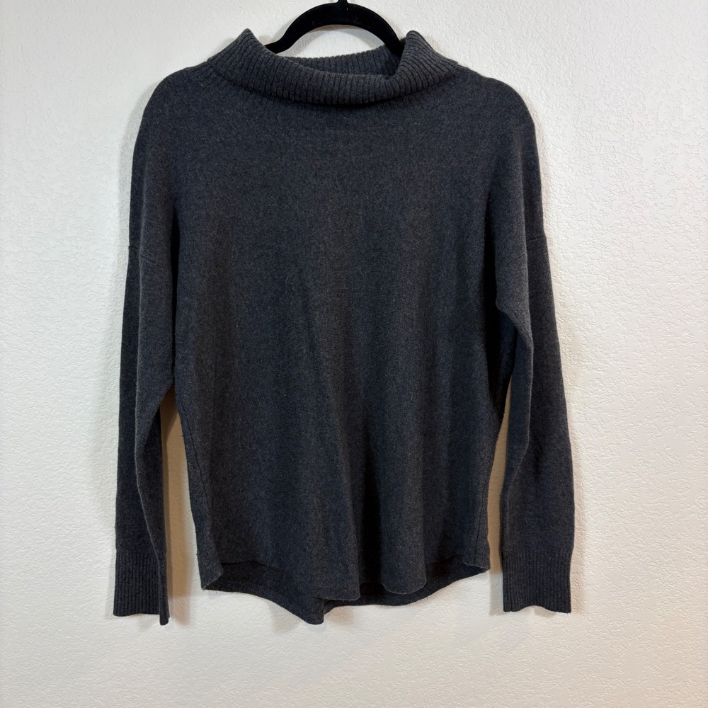 Eileen Fisher Sweater S Gray Italian Wool Funnel Neck Pullover Quiet Luxury